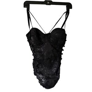 Victoria's Secret‎ Lace Bodysuit Women 36C Black Excellent Underwire Caged Side